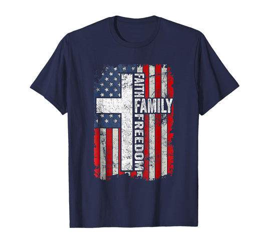 Faith Family Freedom Patriotic Christian Vintage USA T-Shirt