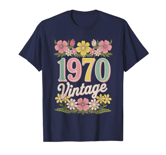 Vintage 1970 Retro Born Flowers Birthday Daughter Women T-Shirt