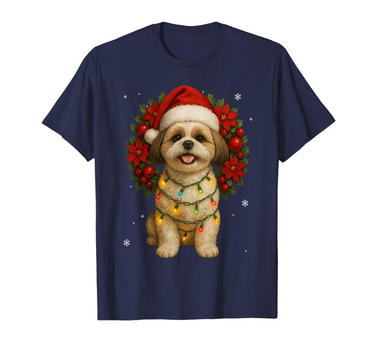Cute Shih Tzu Christmas Dog Mistletoe Wreath Xmas Holidays T-Shirt
