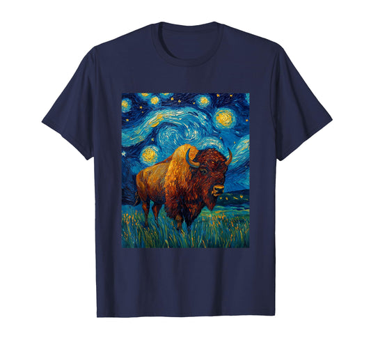 Bison Buffalo - Van Gogh Style - Starry Night Graphic T-Shirt