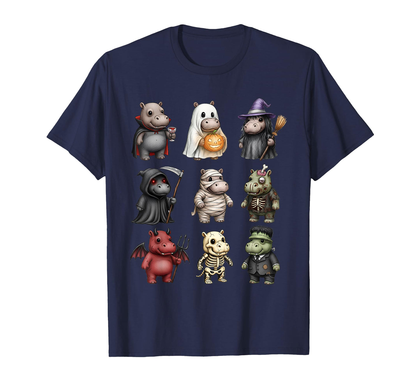 Funny Hippo Ghost Witch Zombie Halloween Costume Boys Girls T-Shirt