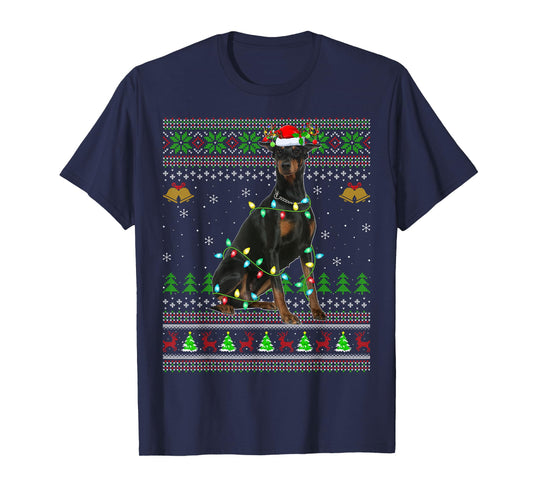 Doberman Dog Ugly Christmas Sweaters Holiday Santa Xmas T-Shirt