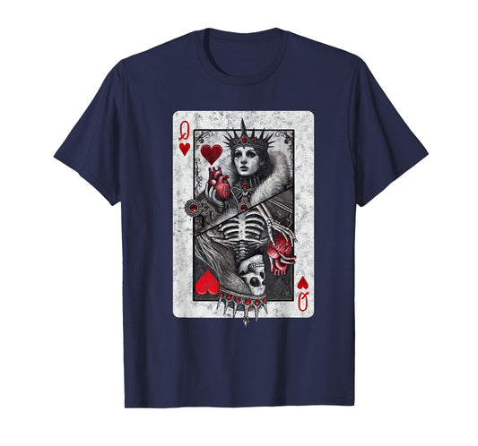 Playing Card Queen of Hearts Death Skeleton Halloween Tee T-Shirt