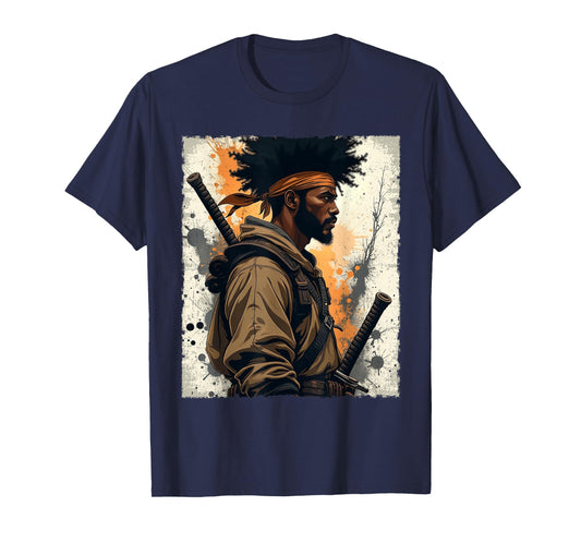 African Samurai Afro American Bushido Warrior Katana Vintage T-Shirt