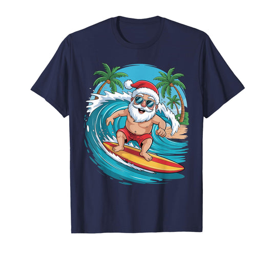 Santa Surfing Funny Surfer Holiday Christmas Xmas Pajama T-Shirt