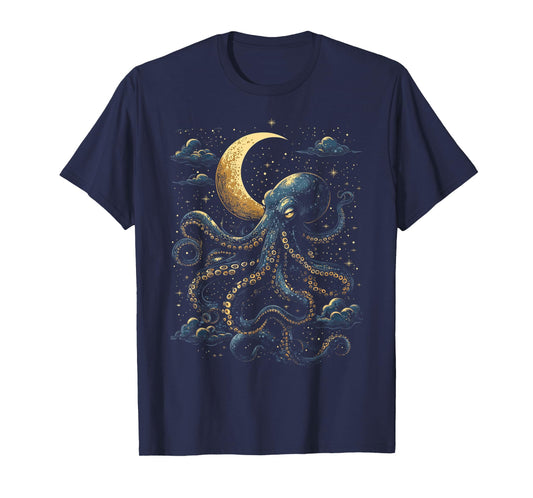 Octopus Celestial Moon Dark Academia Moody Maximalist Ocean T-Shirt