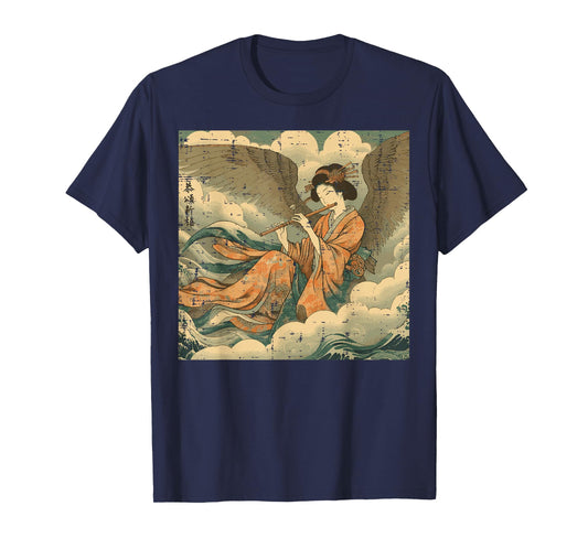 Japanese Woman Playing Flute Vintage Woodblock Women Men Kid T-Shirt