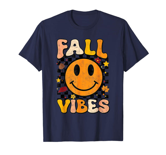 Fall Vibes Tis The Season Fall Leaves Retro Autumn Funny T-Shirt