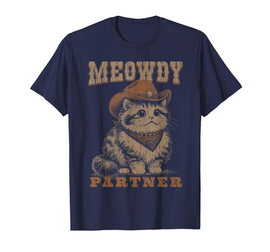 Meowdy Partner Funny Cat Cowboy Vintage Graphic T-Shirt