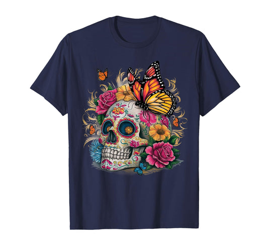 Sugar Skull Butterfly Day of Dead Halloween Dia De Muertos T-Shirt