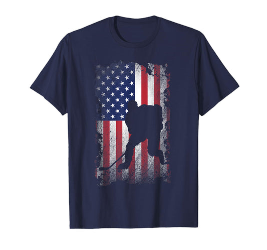 Distressed American Flag Hockey USA Patriotic Gift Women Kids Men T-Shirt