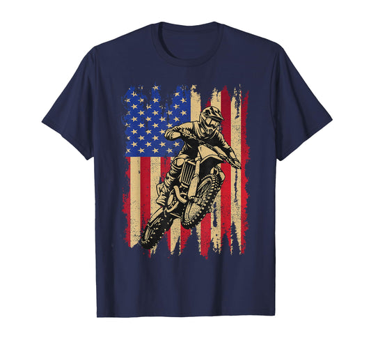 Dirt Bike Motocross Racing US Flag Patriotic Man Biker Boys T-Shirt