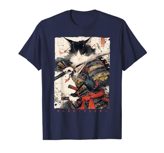 Samurai Cat Warrior Ukiyo Ink Artwork Cat Samurai T-Shirt