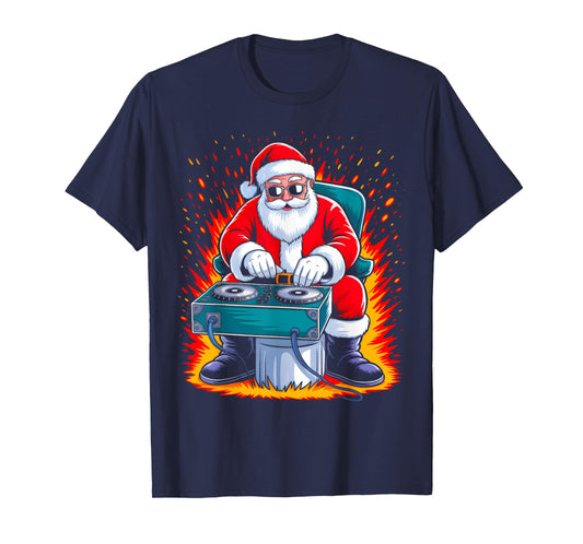 Dj Santa Playing Drums Funny Christmas Music Lover Boys Kids T-Shirt