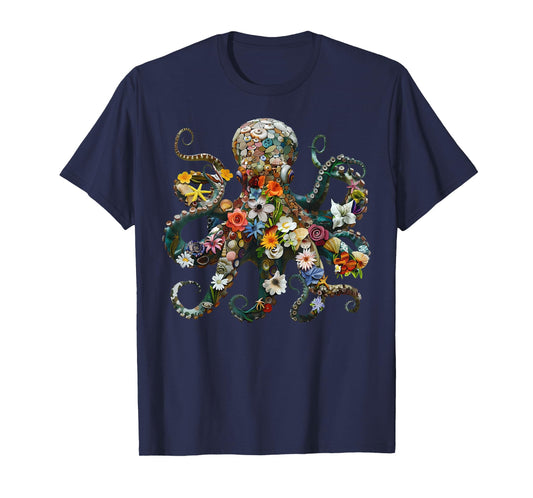 Octopus Floral Vintage Flowers Scuba Diving Garden And Ocean T-Shirt