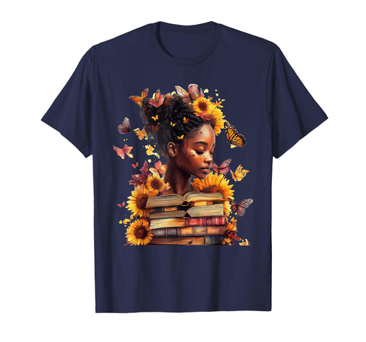 Queen Melanin Black Women Butterfly Sunflower Black History T-Shirt