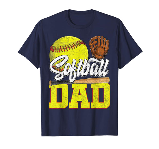Dad Softball -Yellow Softball Dad Love Softball Player T-Shirt