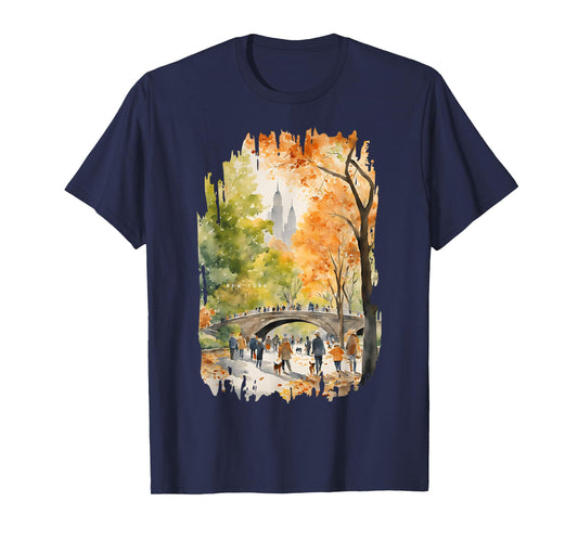Central Park New York Painting Watercolor Art Vintage Travel T-Shirt