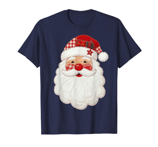 Cute Patchwork Santa Claus Christmas Xmas Men Women Kid Gift T-Shirt