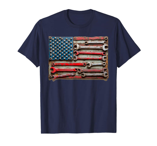 Vintage Mechanic Flag USA American Patriotic Flag Car Mens T-Shirt
