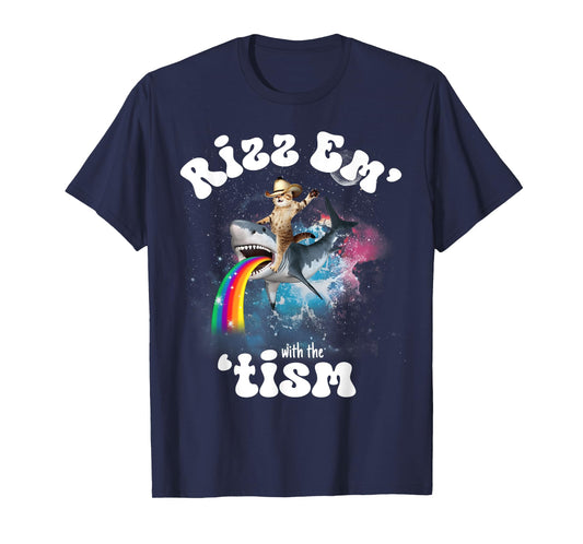 Rizz Em With The Tism Funny Meme Y2K Cat Autism Awareness Men Women Kids T-Shirt
