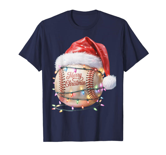 a Classic Baseball Wearing a Santa hat Wishing Christmas T-Shirt