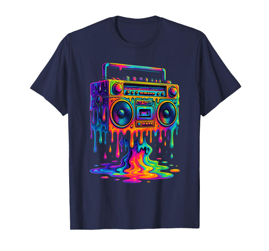 Old School 80s Hip Hop Boombox with Dripping Paint Art T-Shirt