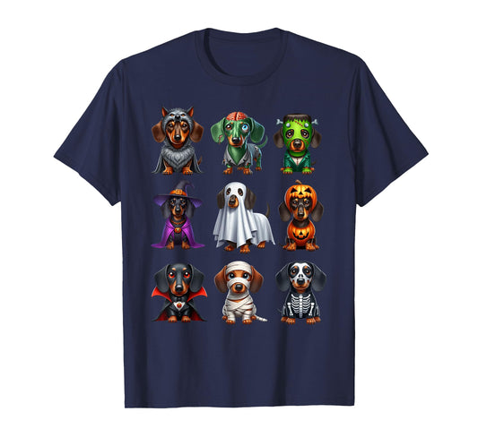 Dachshund Dogs Witch Zombie Mummy Skeleton Pumpkin Halloween T-Shirt