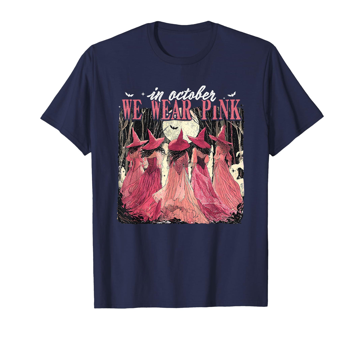Retro in October We Wear Pink Witch Breast Cancer Awareness T-Shirt