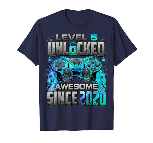 Level 5 Unlocked Awesome Since 2020 5th Birthday Gaming T-Shirt