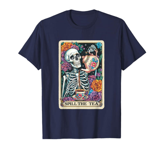 Tarot Card Spill The Tea Graphic Vintage Goth Art Skeleton T-Shirt