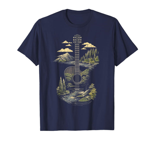 Acoustic Guitar Nature Forest Mountain Art T-Shirt