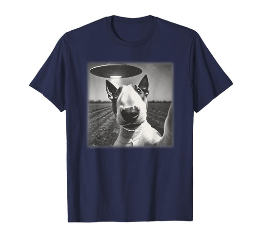Vintage English Bull Terrier UFO Alien Selfie Dog Mom Dad Men Women Kids T-Shirt