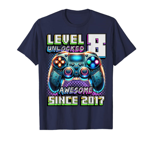 8th Birthday Boy Level 8 Gamer 8 Year Video Game Party T-Shirt