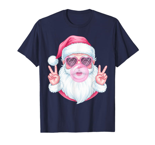 Vintage Retro Santa Christmas Bubble Gum Pink Sunglasses Kid T-Shirt