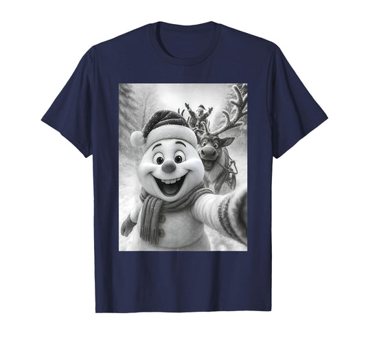 Santa Snowman Reindeer Taking A Selfie Photo Christmas Funny T-Shirt