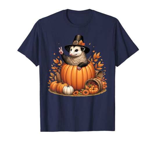 Autumn Pumpkin Fall Possum Thanksgiving Womens Mens Kids T-Shirt