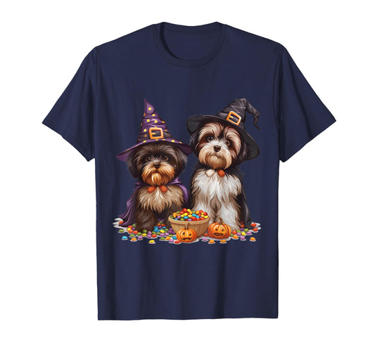 Cute Shih Tzu Dogs Halloween Candy Witch Dog Jack O Lantern T-Shirt