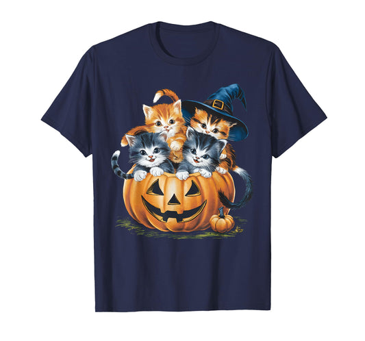Vintage 90s Cat Pumpkin Halloween Retro Floral Spooky Season T-Shirt