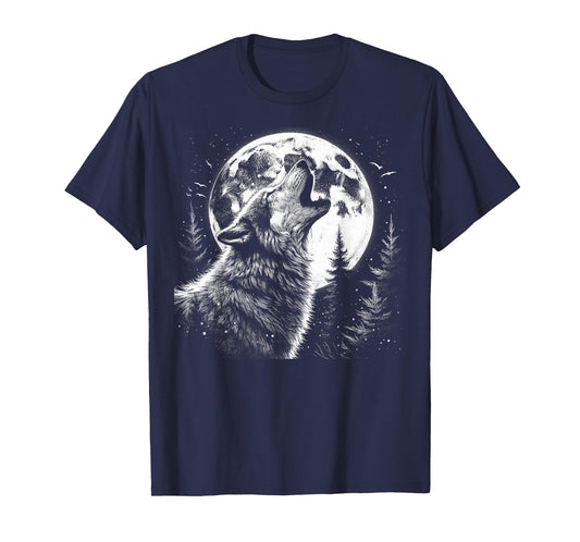 Graphic Tee Wolf Howling Moon Forest Nature Wildlife Animal T-Shirt