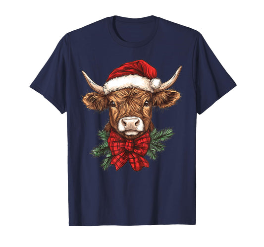 Highland Cow Christmas Santa Hat Mooey Xmas Heifer Pajamas T-Shirt
