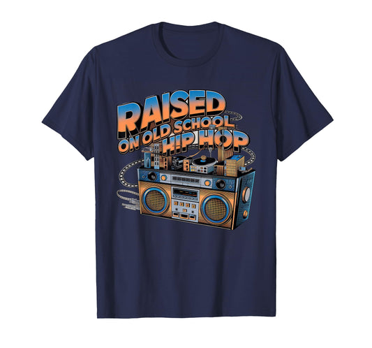 RAISED ON OLD SCHOOL HIP HOP Tshirt Cassette Graffiti Rap T-Shirt