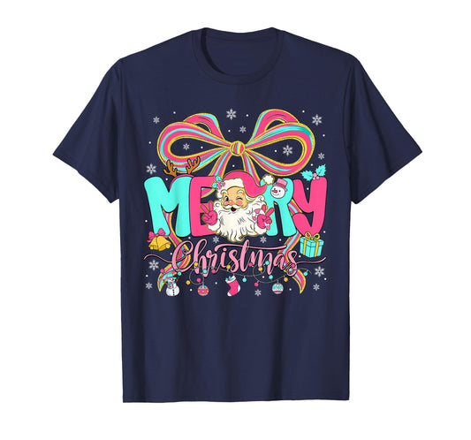 Merry Christmas Coquette Bow Pink Christmas Santa Claus Girl T-Shirt