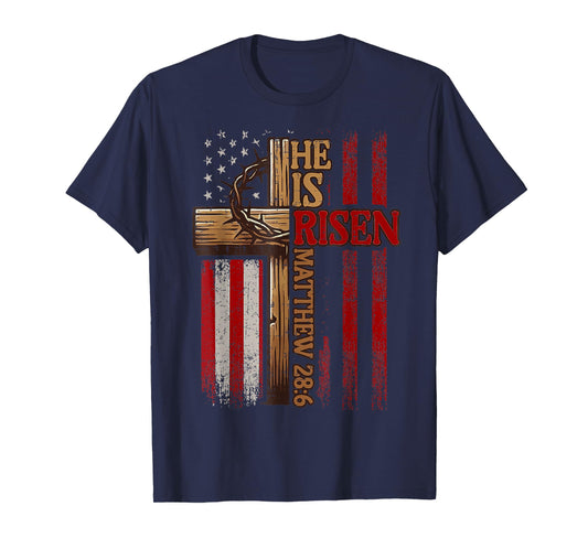 Easter Cross He Is Risen Jesus Christian Men Women Kid Youth T-Shirt