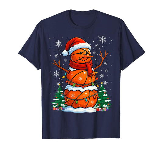 Christmas Basketball Snowman Holiday Sports Xmas Pajamas T-Shirt