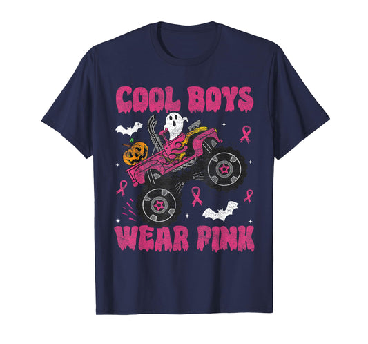 Cool Boys Wear Pink Monster Truck Halloween Breast Cancer T-Shirt
