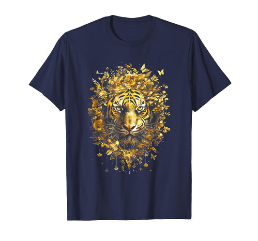 Black n Gold Striped Tiger Portrait Wildlife Animal T-Shirt