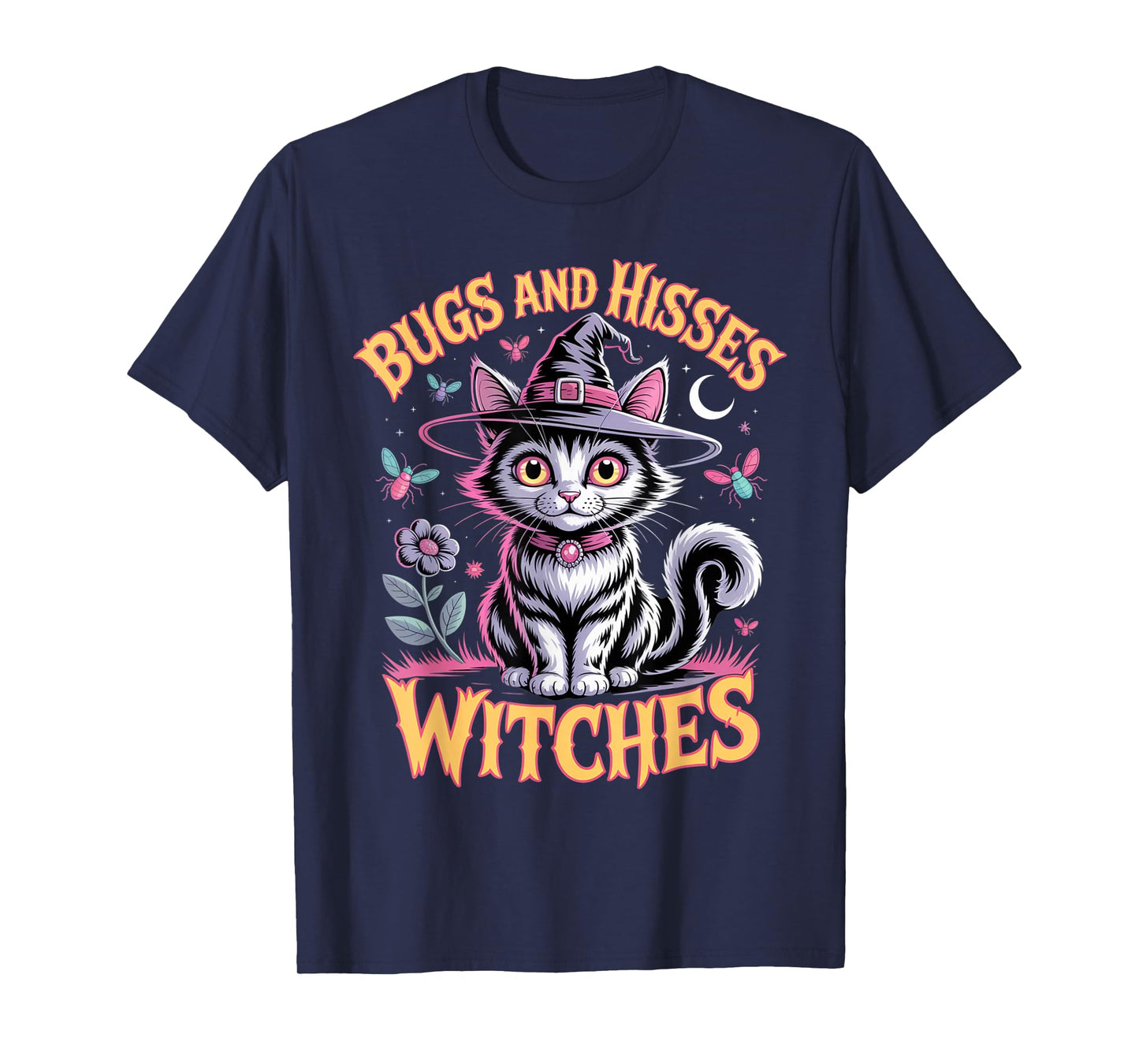 Gothic Cat Magic Flowers Cute Witch Apparel Halloween Tee T-Shirt