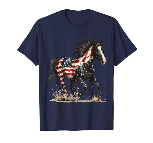 Patriotic Horse USA Flag Vintage Horse 4th Of July Women Men T-Shirt