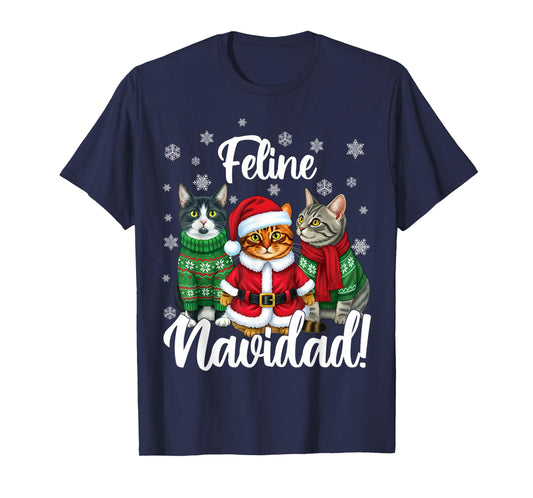 Feline Navidad Funny Cat Merry Christmas Ugly Christmas T-Shirt